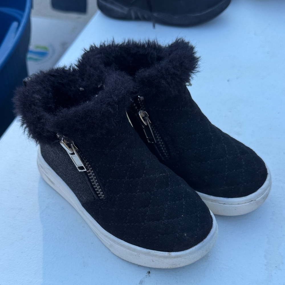 Quilted Black Kids Boots with Zipper